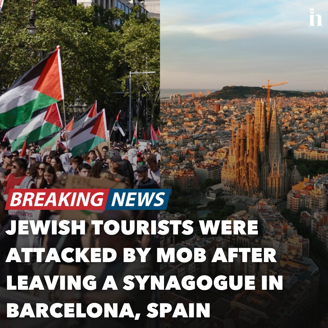 HananyaNaftali's tweet photo. Seven Jewish tourists were reportedly surrounded, spat on and threatened by a mob in Barcelona after leaving a synagogue.

They were chased all the way to their hotel. If Europe cannot protect its Jews, then Europe has learned nothing from its history. https://t.co/ODSQlEnM7X