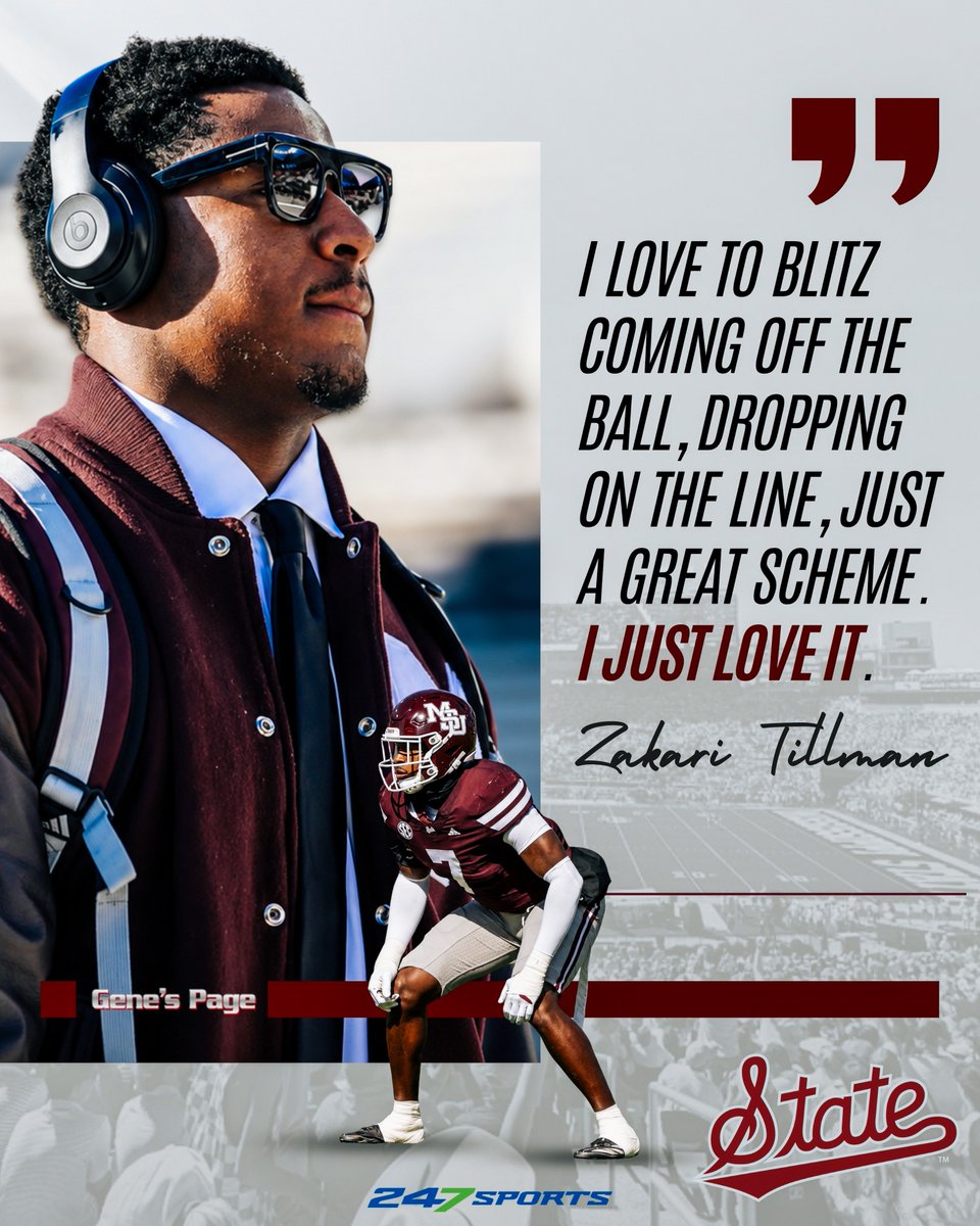 NathanPurvis's tweet photo. 'Our coach says all the time you are what you blitz like' Mississippi State linebacker Zakari Tillman

David Murray has more with Zakari Tillman (@ynlzee) as he discusses the style of blitzing that you can expect this year under new Bulldog defensive coordinator, Zach Arnett. #HailState

https://t.co/aznea3ksq0