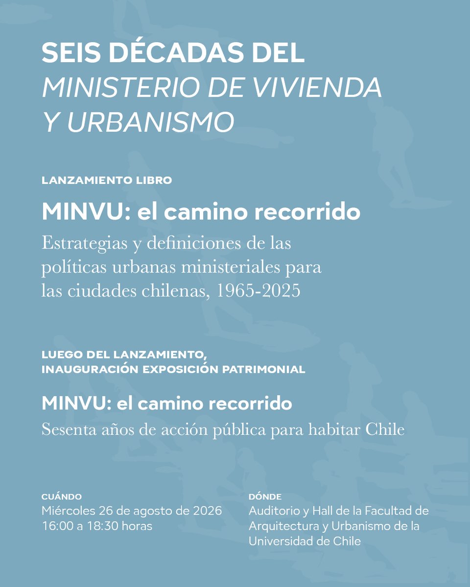 MundoFAU_uchile's tweet photo. 🔸Lanzamientos | SEIS DÉCADAS DEL MINISTERIO DE VIVIENDO Y URBANISMO

Te invitamos a conmemorar los 60 años del @Minvu  con lanzamientos de libro y exposición.

Miércoles 26 de agosto
16:00 hrs.
Auditorio y Hall Central FAU UCHILE

Inscríbete en https://t.co/XoW4CZsZby https://t.co/e0VihtJbTV