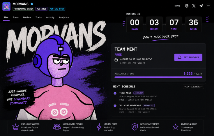morvansnft's tweet photo. 🚨 MORVANS MINT 🚨

Starts: August 20 at 9:00 PM GMT+3
Where: OpenSea
Official MORVANS Mint https://t.co/so2xkYQjob
3 HOURS UNTIL THE MORVANS UNIVERSE OPENS.
Our main account may be suspended.
 We are not.

RT + Like + drop your wallet below.
We’re giving away the remaining GTD spots.

Don’t leave anything for public mint. 👀
The universe starts with 3,333 characters.
Some will have companions. Some will have secrets.
Every character will have a story — and you’ll write it.

One day, you might see your MORVAN in a story, a book… maybe even on a screen.
We’ve added every wallet submitted to us so far.
If your wallet is still not showing on OpenSea, drop your wallet below and we’ll check it.

⚠️ IMPORTANT: The OpenSea link above is the ONLY official MORVANS mint page.
Do NOT trust any other mint link.

You started this universe with us.
 Now let’s shape it together.
LET’S MAKE MORVANS.