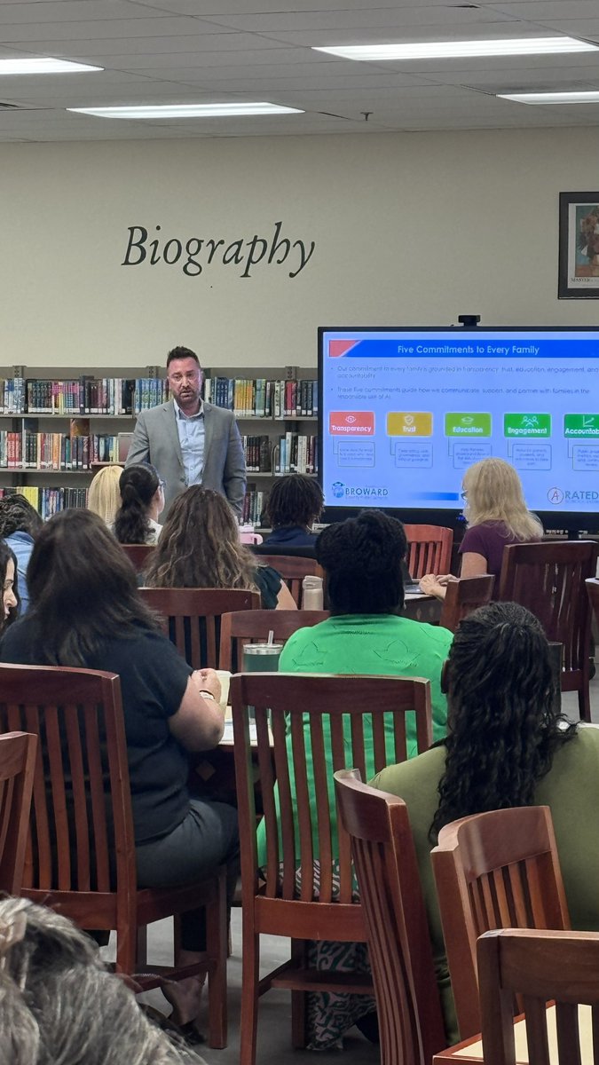 IIandDL's tweet photo. What was planned as a 30-minute presentation turned into a 90-minute conversation about Broward Powered by AI!  Our Director and team engaged in a discussion with parents and school reps about responsible, transparent, human-centered AI in BCPS. #BCPSIIDL #BrowardPoweredByAI https://t.co/kKnaLzi3np