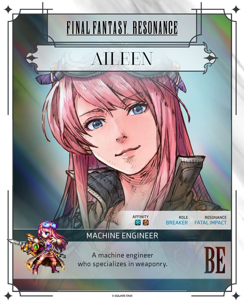 FinalFantasy's tweet photo. Final Fantasy Resonance Vision: Aileen (BE)

A gifted machine engineer known for crafting weapons perfectly suited to the strengths of each individual wielder. https://t.co/nwMJYNlGOG