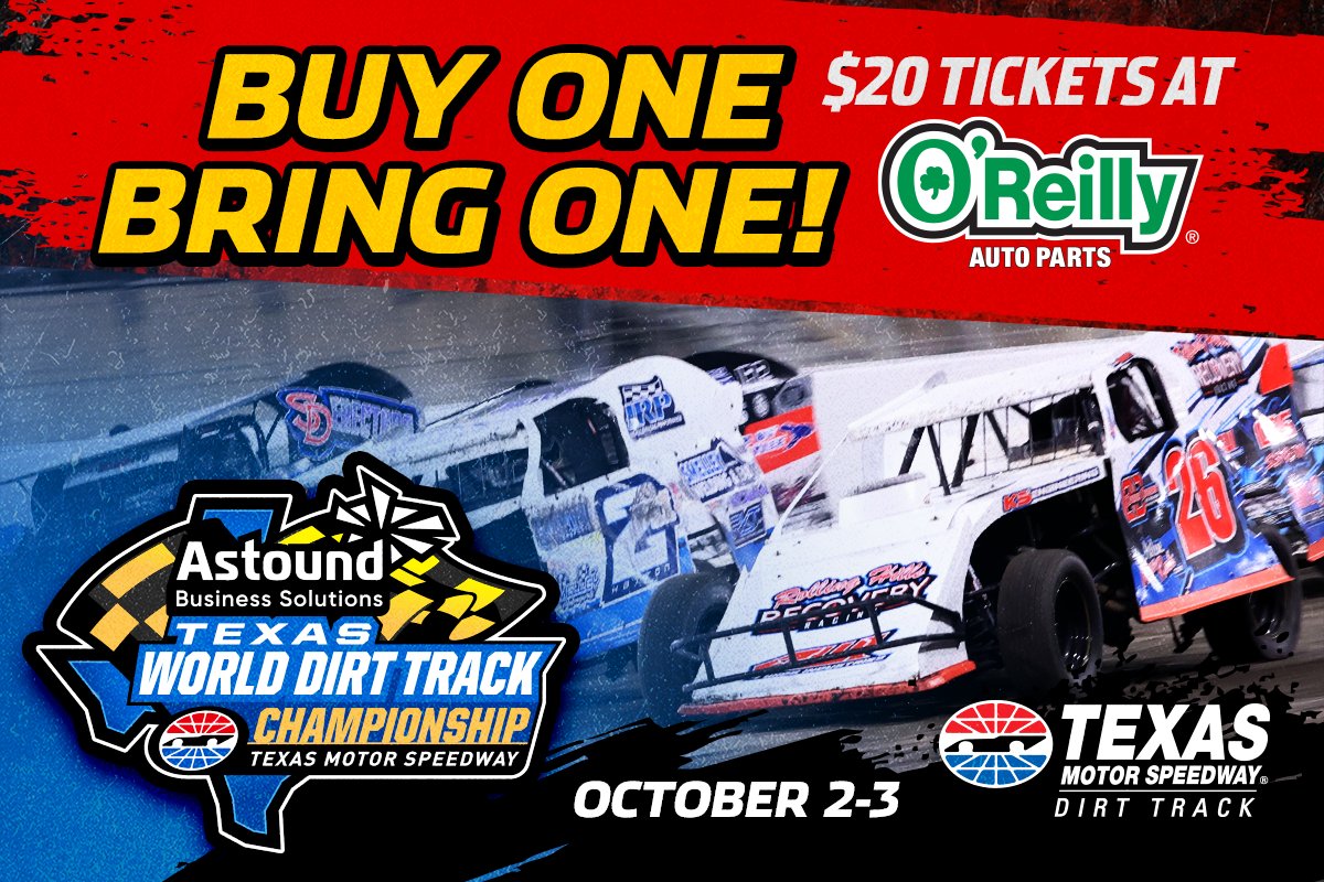 TXMotorSpeedway's tweet photo. Grab one. Bring one. Make some noise. 🏁

👉 Tickets available at local O'Reilly Auto Parts stores within 75 miles of TMS.

#TMSDirtChamp | @oreillyauto https://t.co/uzyCK1Bfsv