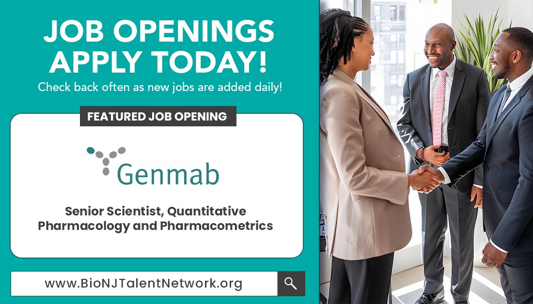 BioNJ_Org's tweet photo. JOB ALERT: Genmab is #hiring a Senior Scientist, Quantitative Pharmacology and Pharmacometrics! Visit #BioNJ’s Career Portal and #apply today! Check back often as new jobs are posted daily. 
Apply: https://t.co/yVIFoYAwZe
#NJJobs #career #resume #lifesciencejobs #jobalert #njjobs https://t.co/LFagOXNVMn