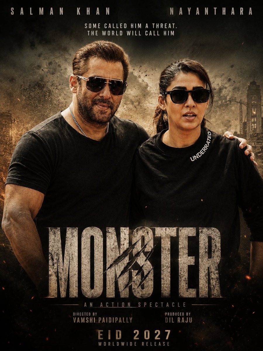 yotainment's tweet photo. #SalmanKhan’s next big action entertainer with #DilRaju is reportedly titled #Monster! 🔥

The film, directed by Vamshi Paidipally, stars #Nayanthara alongside Salman.

A high-octane pan-India spectacle is set to hit cinemas on Eid 2027! 💥

#SalmanKhan is ready to bring the MASS back to the big screen.