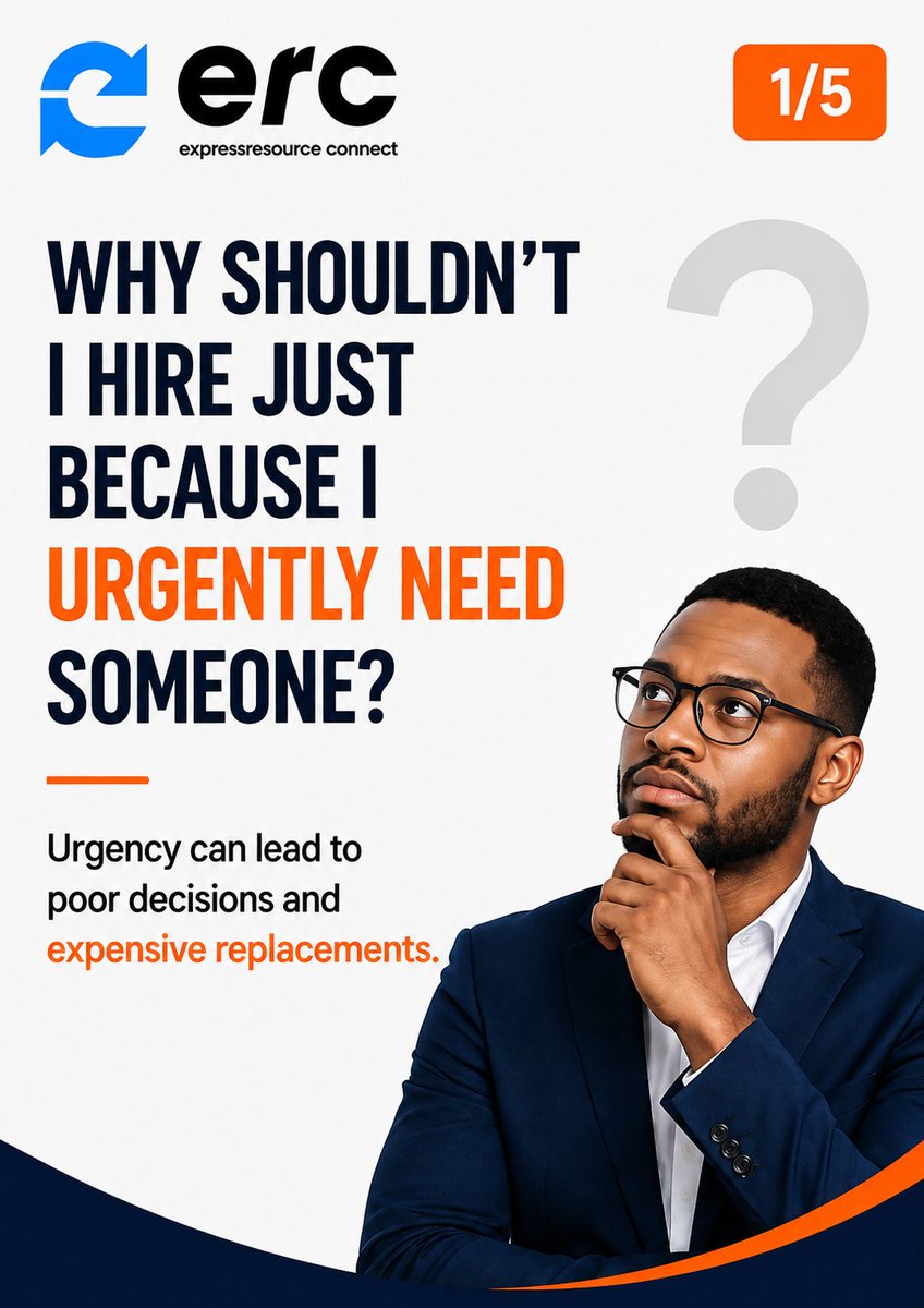 expressconnect's tweet photo. Recruitment Question #12

Why shouldn’t I hire just because I urgently need someone?
Because urgency can make you:
❌ Lower your standards
❌ Ignore red flags
❌ Skip screening
❌ Hire the first available person
And a rushed hire can become an expensive replacement.

#Recruitment https://t.co/13vrjXm31k