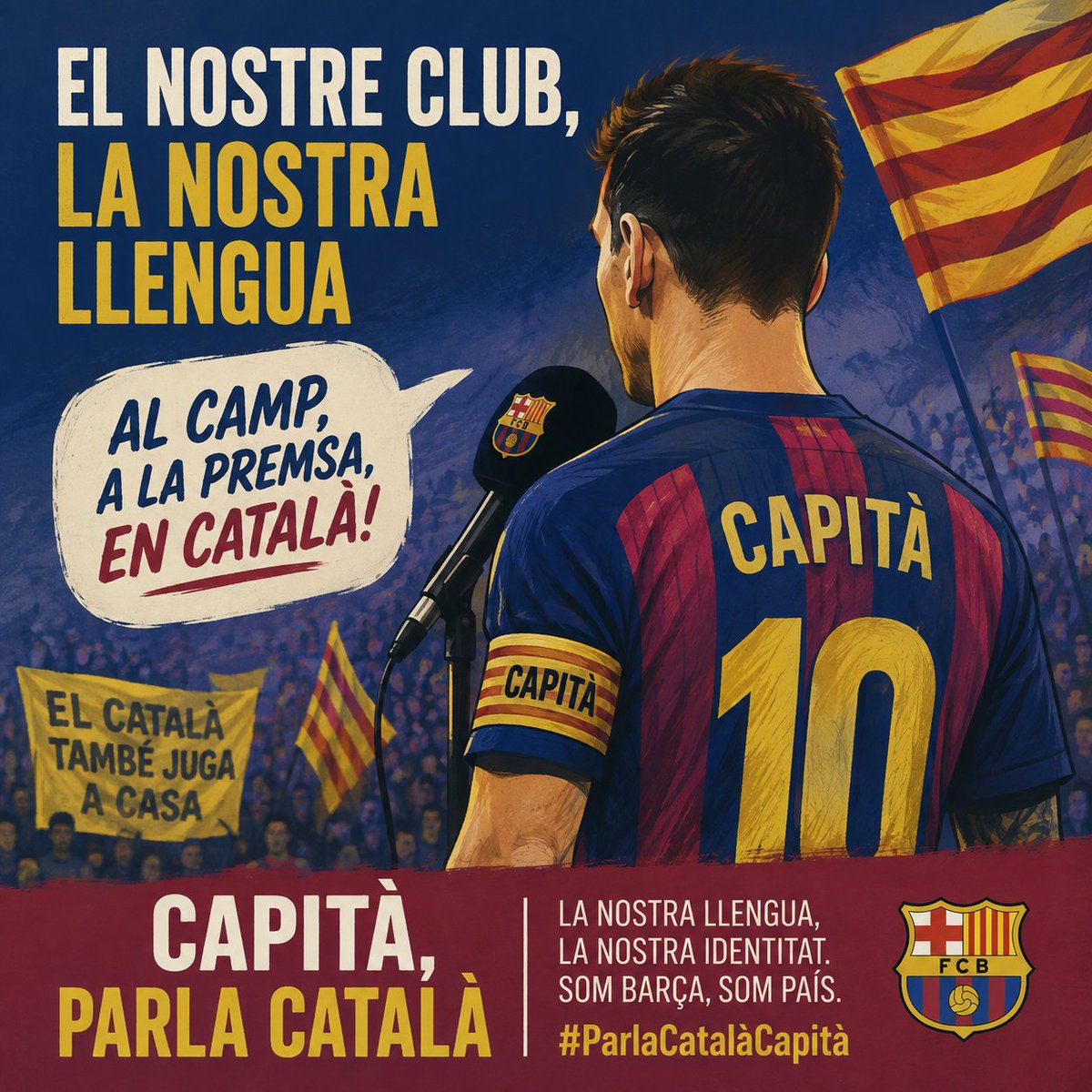 PereRF's tweet photo. VOLEM QUE EL CAPITÀ DEL BARÇA PARLI CATALÀ

L’equip símbol de Catalunya no pot tenir un capità que no parli la nostra llengua.

DONEU SUPORT A LA CAMPANYA.

FEU RETUIT I PUBLIQUEU AIXÒ A LES XARXES.
@FCBarcelona_cat
@mantincelcatala @racocatala @assemblea @agenciaacn @llenguacat https://t.co/FtLDfuEwf3