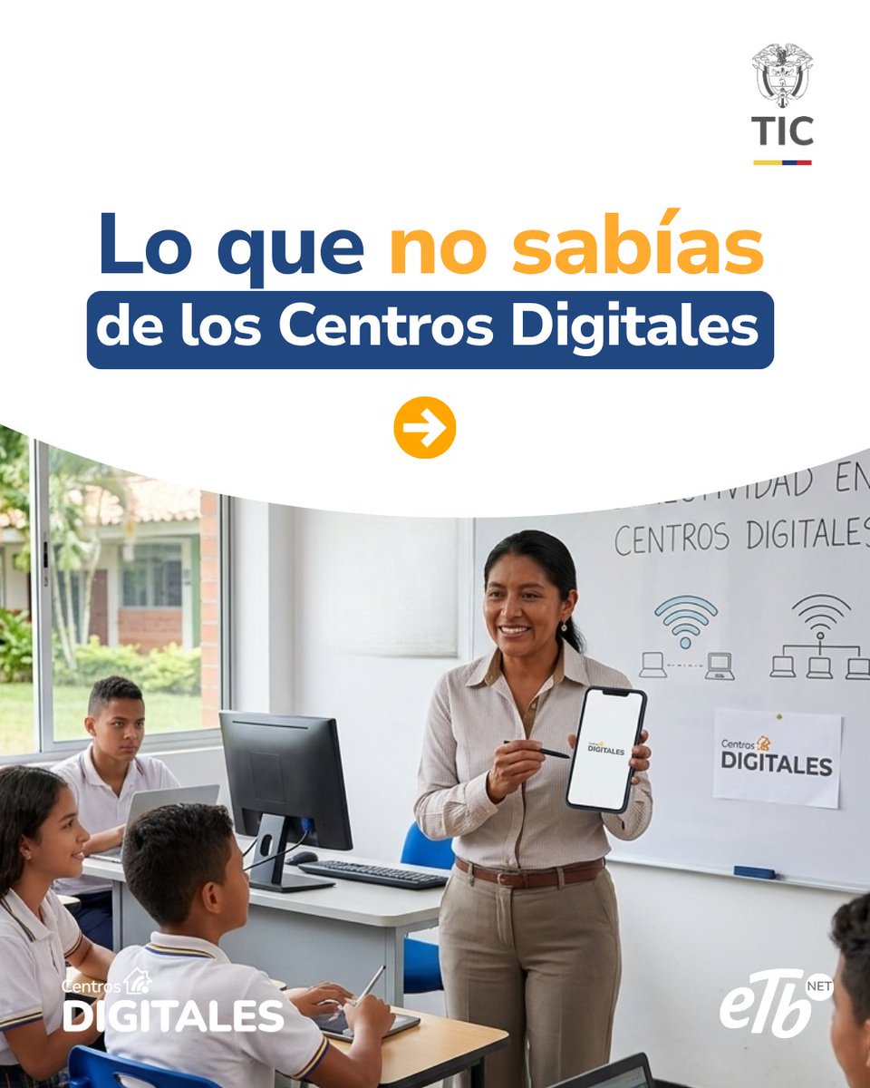 ETBNET_Colombia's tweet photo. Cada oportunidad comienza con una conexión.
Desde estudiar para un examen hasta hacer crecer un proyecto, los Centros Digitales acercan las comunidades a herramientas que impulsan el conocimiento, la innovación y el desarrollo.

Una iniciativa del Ministerio TIC operada por ETB.

*ETB miembro de la UT ETB NET Colombia conectada.