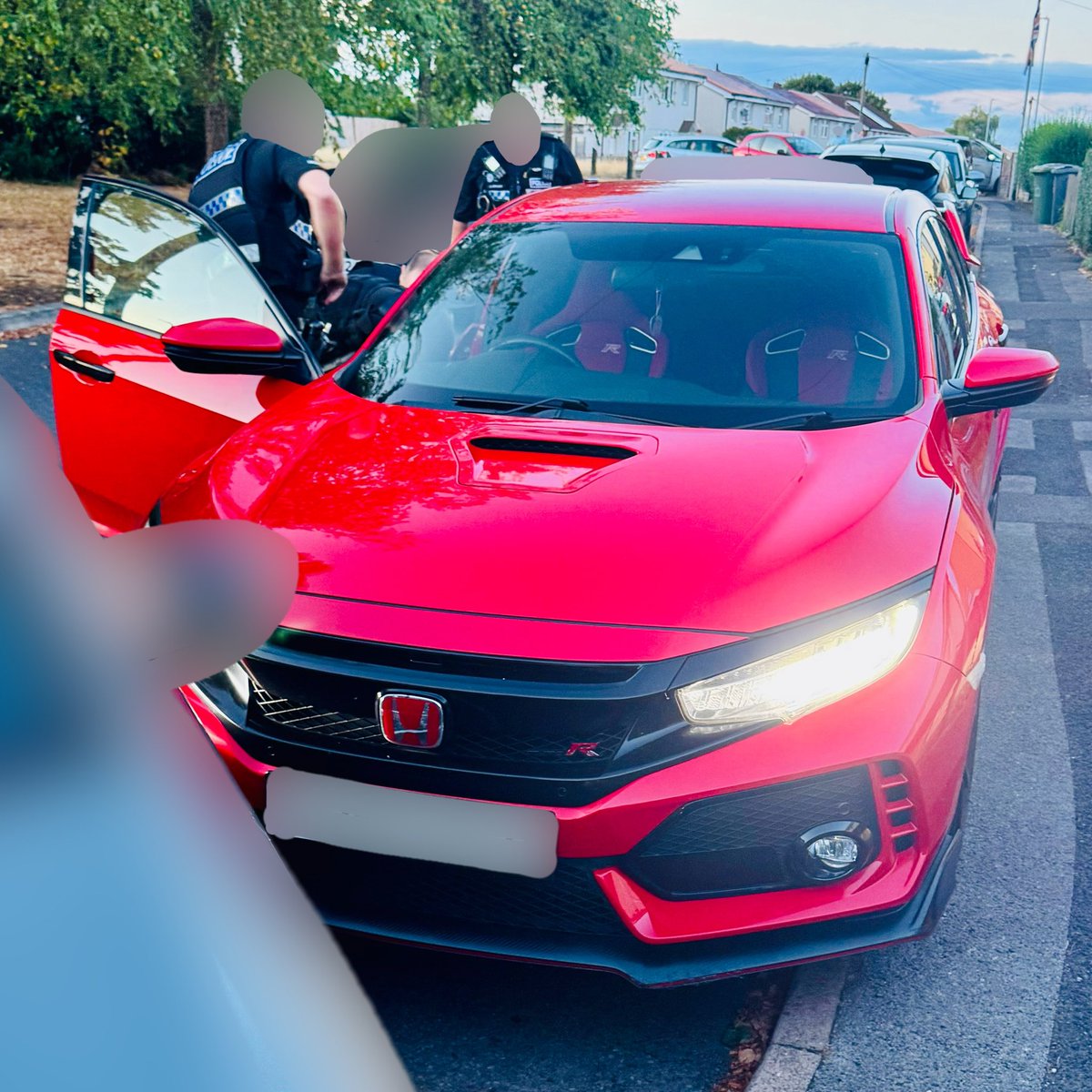 Trafficwmp's tweet photo. #RoadCrimeTeam officers saw this cloned Honda Civic Type-R in Walsall after it had been stolen from Coventry the previous night. It was boxed in to avoid a pursuit &amp; the driver was arrested after struggling with officers. https://t.co/x8yVBLfnGH