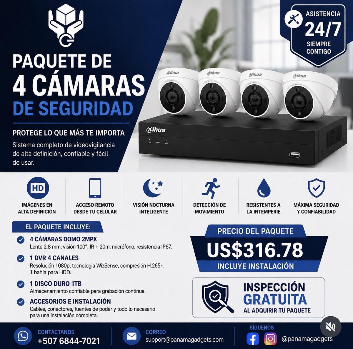 panamagadget's tweet photo. Grabar puede marcar la diferencia ante cualquier eventualidad, especialmente cuando no estás en casa o en tu negocio. 📹

Paquete instalado de 4 cámaras: US$316.78.

Sistemas de 1 a 64+ cámaras, adaptados a tu presupuesto y con opciones de crédito.

📲 6844-7021 https://t.co/4rtD7uCzju