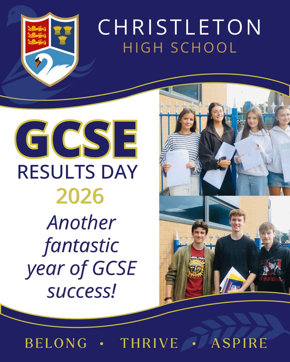 ChristletonHS's tweet photo. 🎉 GCSE Results Day 2026
Congratulations to our fantastic Year 11 students! 👏

We’re incredibly proud of you all! 💙

Limited Sixth Form places remain:, please contact: omalleya@christletonhigh.co.uk

#GCSEresults #ResultsDay2026 https://t.co/E8GWH4SMM3