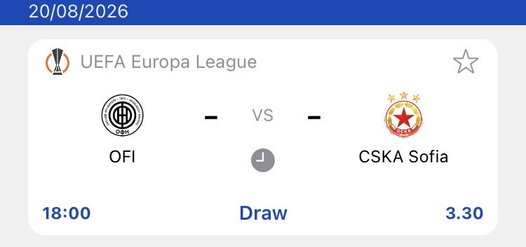 Rosehillpredict's tweet photo. ⚽🏆 Sports Picks — 20/08/2026 🔥

➡️ OFI 🆚 CSKA Sofia
🕕 Time: 18:00
⏳ Draw

💭 Today’s selection features the UEFA Europa League. OFI vs CSKA Sofia is expected to be a closely contested encounter, with a draw backed as the best selection. 🔥⚽🏆💰

🎯 BEST PICK ✅💰🔥🏆🚀⚽📈 https://t.co/dhPXoSbdfY