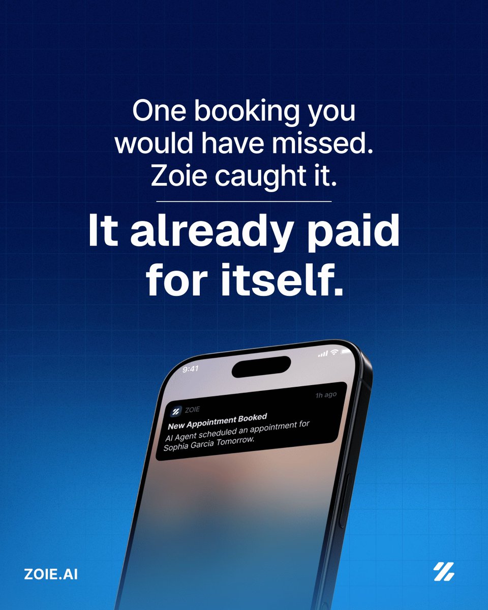 talkzoie's tweet photo. The cost of a missed booking is always higher than the cost of the system that prevents it. Whether you run a hotel, a clinic, or a real estate office, one captured inquiry that would otherwise have gone unanswered covers Zoie many times over. https://t.co/tWHA97DYmB