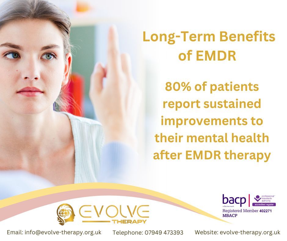 EvolveTherapyNW's tweet photo. UK research shows 80% of patients report long-term mental health benefits 6 months after EMDR therapy. Discover the lasting impact of EMDR. Go to our website: https://t.co/8clQXAcKGQ #mentalhealth #traumatherapy #EMDR https://t.co/IJNmxGYZRa