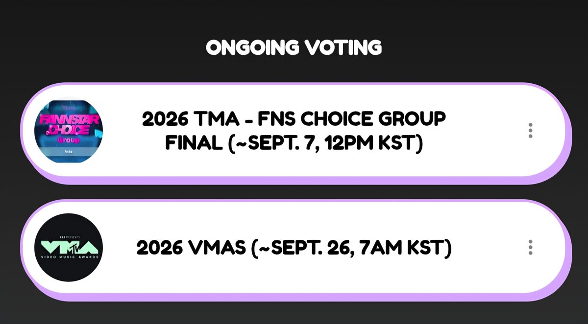 01Btsxarmy1's tweet photo. [🔔] DAILY REMINDER

Let's be guided with ongoing voting!

✅️ Vote BTS on VMAs Song of the Year &amp; Best K-Pop
✅️ Vote BTS on TMA FNS Choice Group (Final)

🔗 Guide: (https://t.co/MCoZ2nDLnD) https://t.co/cak9g9TVdC
