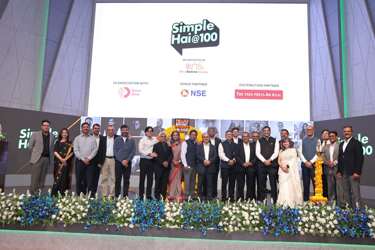 NSEIndia's tweet photo. Our MD & CEO, Shri Ashishkumar Chauhan and our Chief Business Development Officer, Shri Sriram Krishnan, rang the @NSEIndia bell, along with Shri Vivek Law, Veteran Finance Journalist and other esteemed dignitaries as part of the 'Celebration of 100 episodes of Simple Hai!', a financial podcast, hosted by Shri Vivek Law.

#NSE #NSEIndia #Event #Podcast @ashishchauhan @VivekLaw @SimpleHaiShow