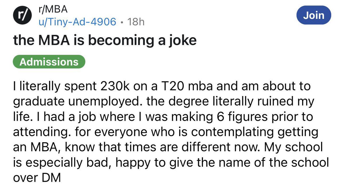 JimChuong's tweet photo. To spend $230k on an MBA is a massive waste of money. https://t.co/pCkz2rbg39