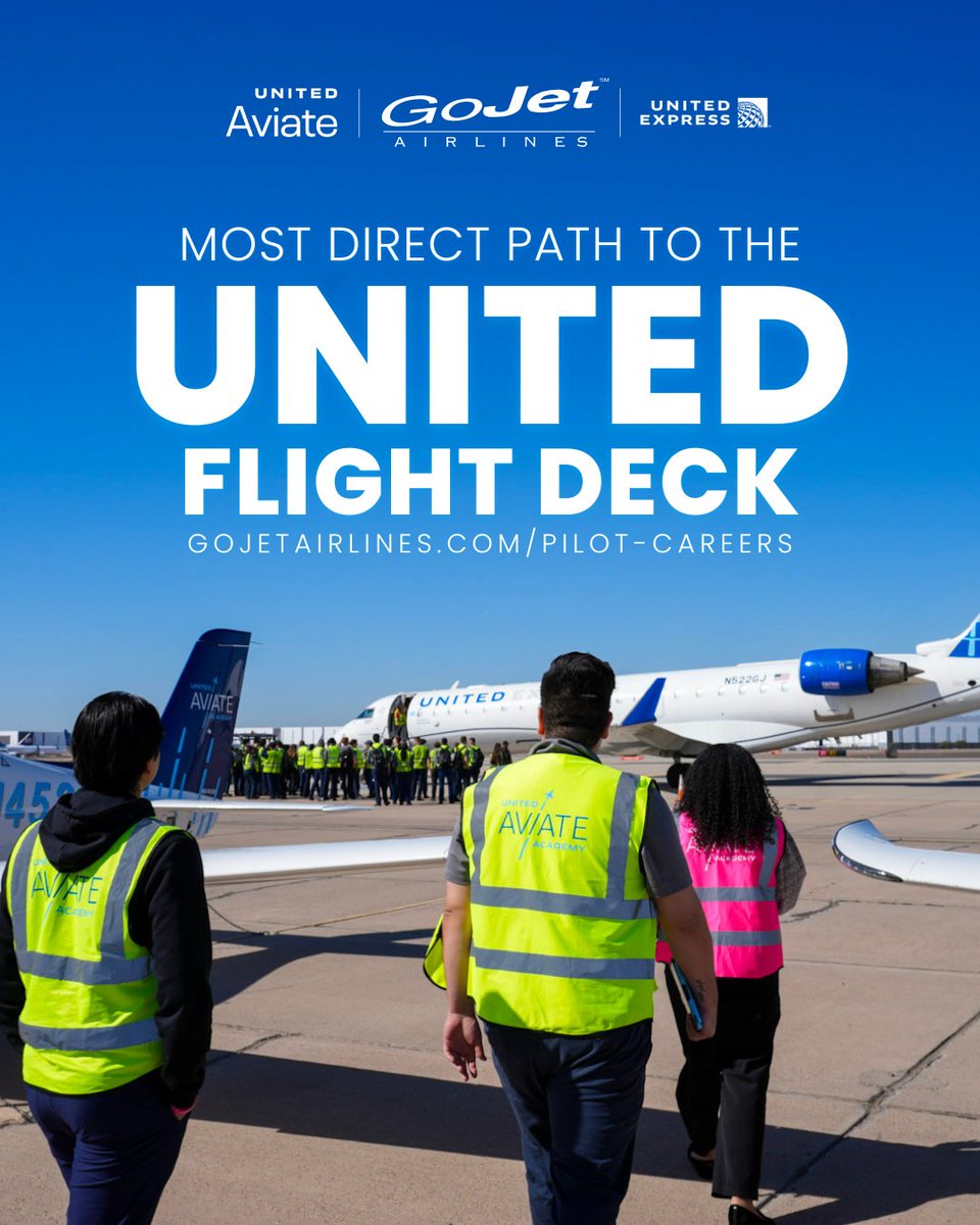 GoJet_Airlines's tweet photo. The path is clear ✈️
GoJet’s partnership with United Aviate offers pilots a place to grow their careers, experience, and horizons with one of the most direct paths to the United flight deck.
https://t.co/g0IiubxBTk
#GoJet #UnitedAviate #Pilot #PilotCareers https://t.co/pYb086tDBj