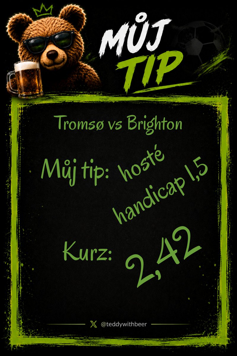 TeddywithBeer's tweet photo. Tromsø 🆚 Brighton
🕘 Dnes | 19:00

Poslední důležitý zápas před startem anglické ligy. A možná poslední šance zjistit, koho ještě nacpat do FPL sestavy.

A když zrovna nemáte chuť na Plzeň 🍺 nebo Jablonec 🍎, Brighton je celkem příjemná alternativa. https://t.co/sVopuVvlR1