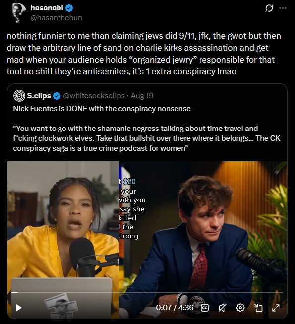 HenMazzig's tweet photo. ...You implied that Israel was behind the massive influx of African migrants to Spain to punish the country for being anti-Israel?

Do you actually think there is that wide a gap between you and Candace Owens? https://t.co/EZDFb3p3ry