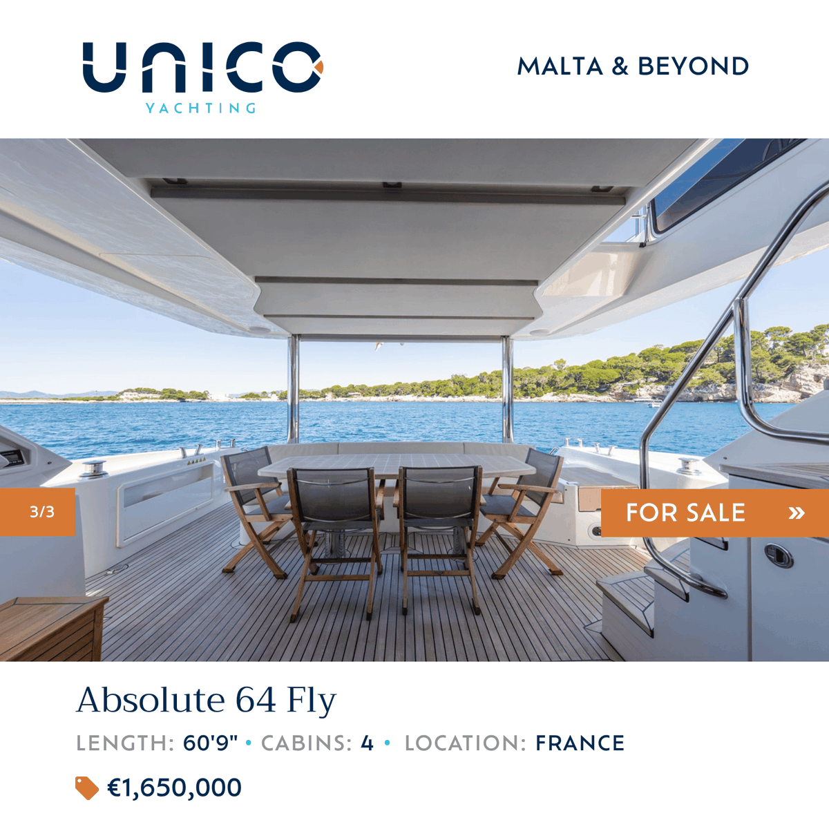 UNICOYachting's tweet photo. 🛥️ 2019 Absolute 64 Fly | Italian Elegance | Exceptional Flybridge Comfort | VAT Paid

📍 Location: Cannes, Provence-Alpes-Côte d'Azur, France
💶 Available now: €1,650,000

🔗 View the full listing: https://t.co/7FpMsQ0TKr https://t.co/ii9alUqHE2