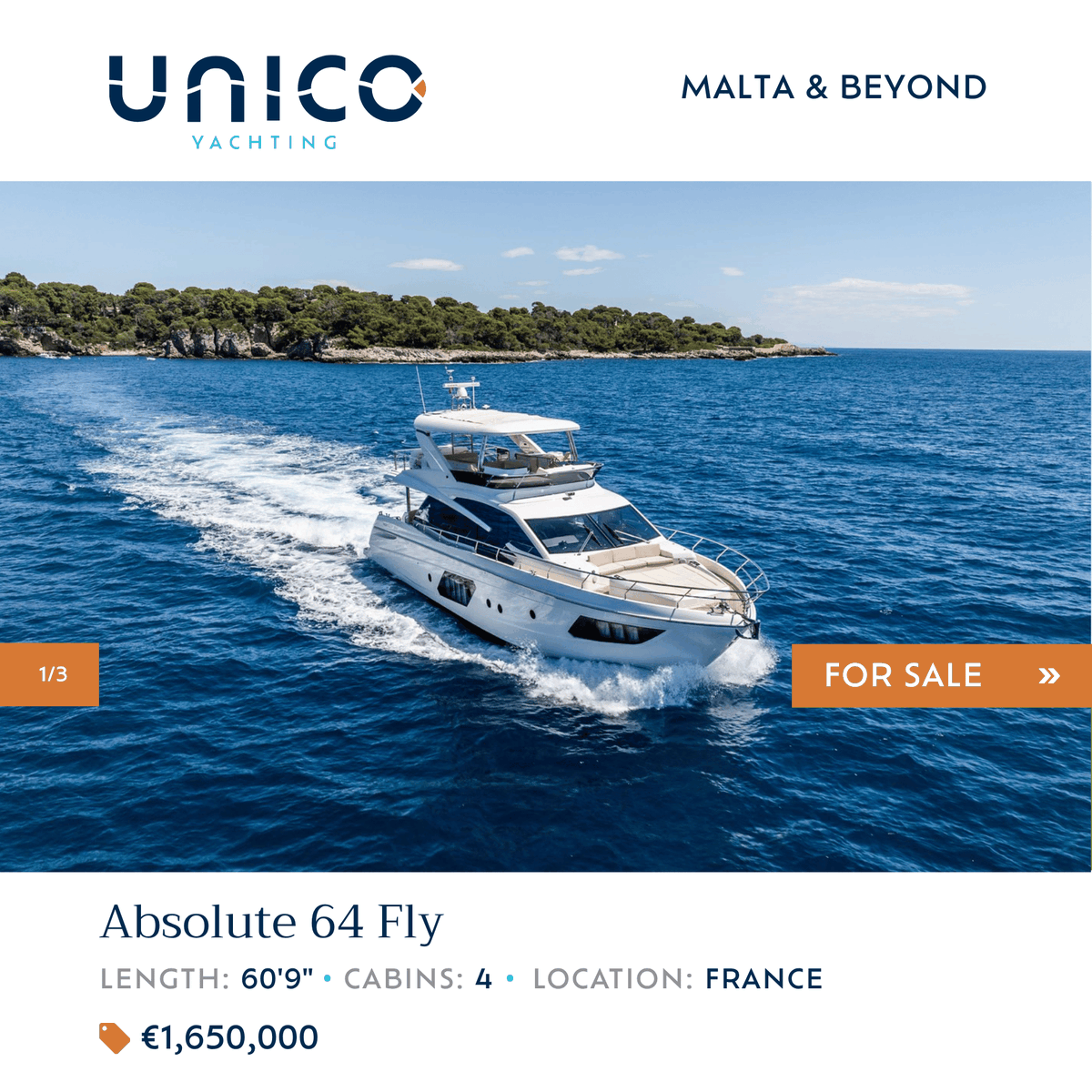 UNICOYachting's tweet photo. 🛥️ 2019 Absolute 64 Fly | Italian Elegance | Exceptional Flybridge Comfort | VAT Paid

📍 Location: Cannes, Provence-Alpes-Côte d'Azur, France
💶 Available now: €1,650,000

🔗 View the full listing: https://t.co/7FpMsQ0TKr https://t.co/ii9alUqHE2