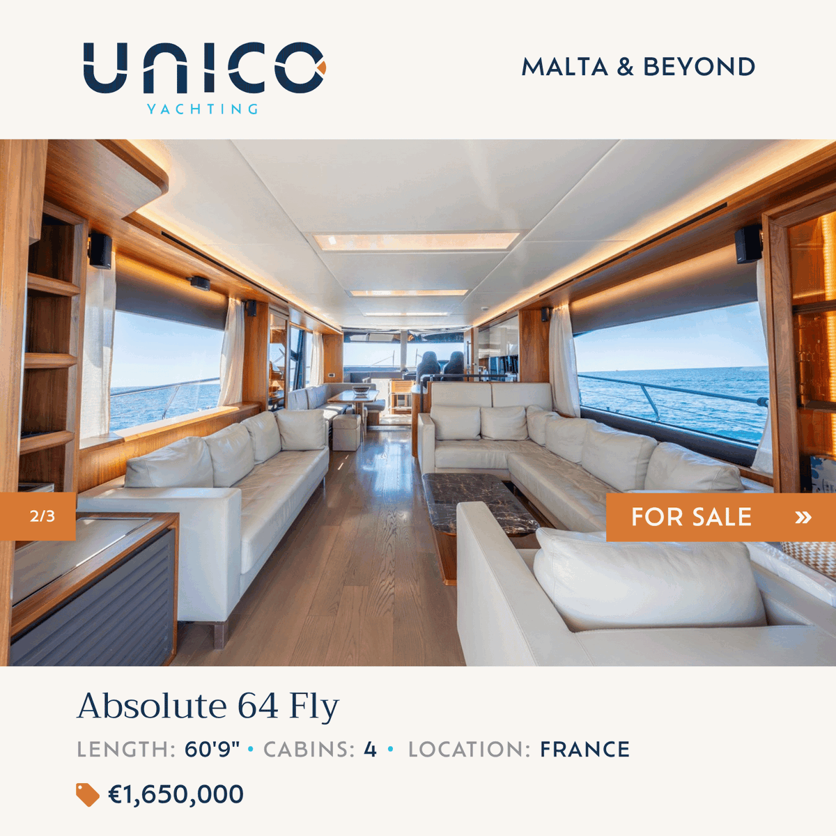 UNICOYachting's tweet photo. 🛥️ 2019 Absolute 64 Fly | Italian Elegance | Exceptional Flybridge Comfort | VAT Paid

📍 Location: Cannes, Provence-Alpes-Côte d'Azur, France
💶 Available now: €1,650,000

🔗 View the full listing: https://t.co/7FpMsQ0TKr https://t.co/ii9alUqHE2