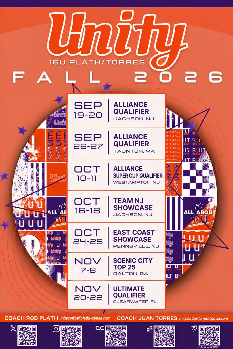 93AChloe's tweet photo. Fall schedule dropped!! 💜🥎🧡

@Unity16uPlath @VAUnitySB @ExtraInningSB @D1Softball @CoastRecruits @SoftballRecruit @UnityTorres18U @PrepSoftball 
@SoftballColonie @OOTPSoftball 
@UnityTorres2028 https://t.co/4QD8pJSDoO