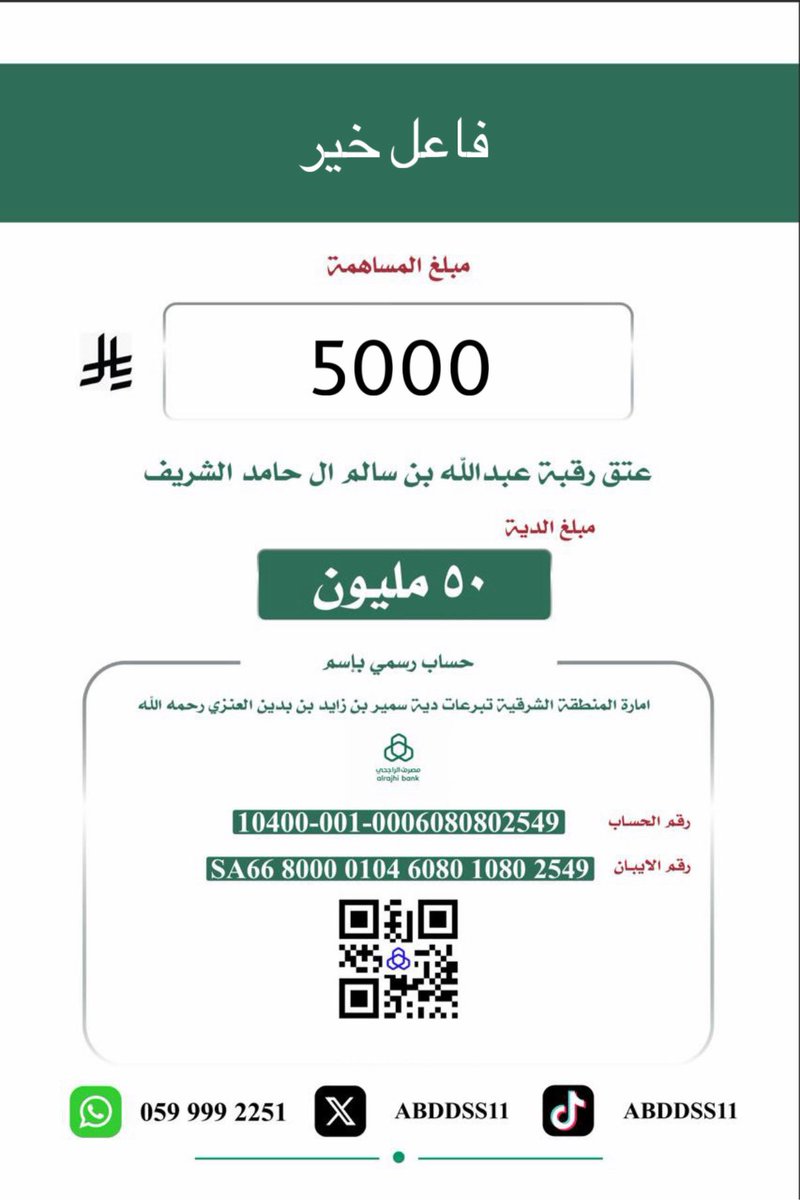 abddss11's tweet photo. مساهمة / فاعل خير 
جعلها الله شفيعه له و لوالديه . https://t.co/adHkRSRTY6