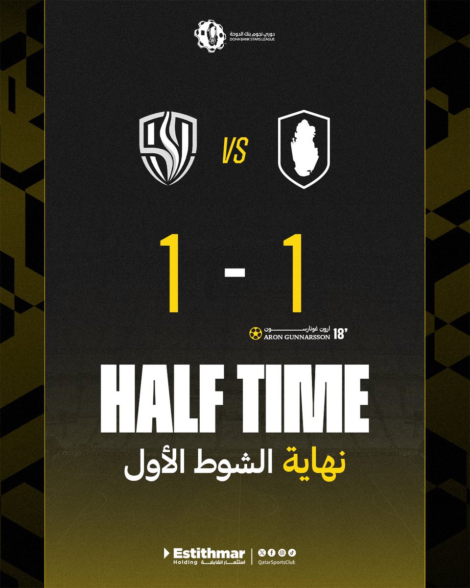 QatarSportClub's tweet photo. نهاية الشوط الأول⏯️
HT | Qatar SC 1 🆚 1 Al Wakrah
#الملك_قطراوي | #قطر_الوكرة | #QatarSC https://t.co/I7lPqtlTYE