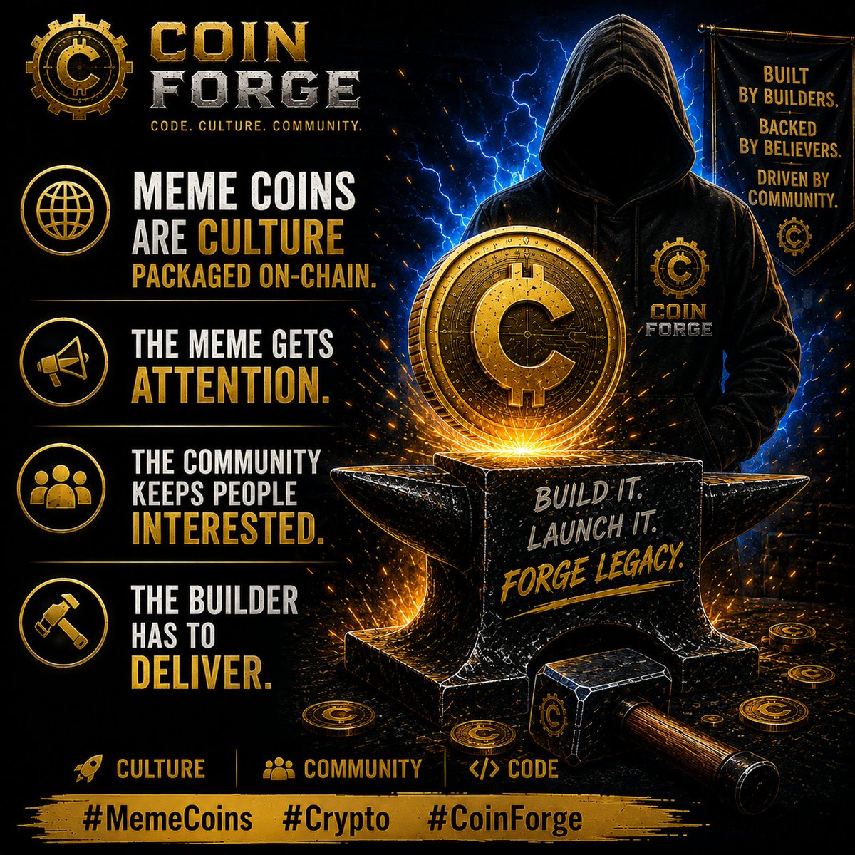 Coinforgee's tweet photo. Meme coins are culture packaged on-chain.
The meme gets attention.
The community keeps people interested.
The builder has to deliver.
#MemeCoins #Crypto #CoinForge https://t.co/Bh32BQXjbx