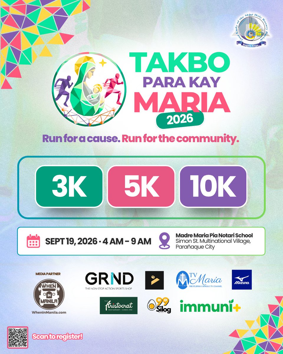 WIMbigevents's tweet photo. Takbo Para Kay Maria 2026 invites runners of all ages and abilities to come together for a meaningful cause on September 19 in Parañaque.

READ MORE:
https://t.co/6XKY0lzdyD https://t.co/ENlhZ3dWZ2