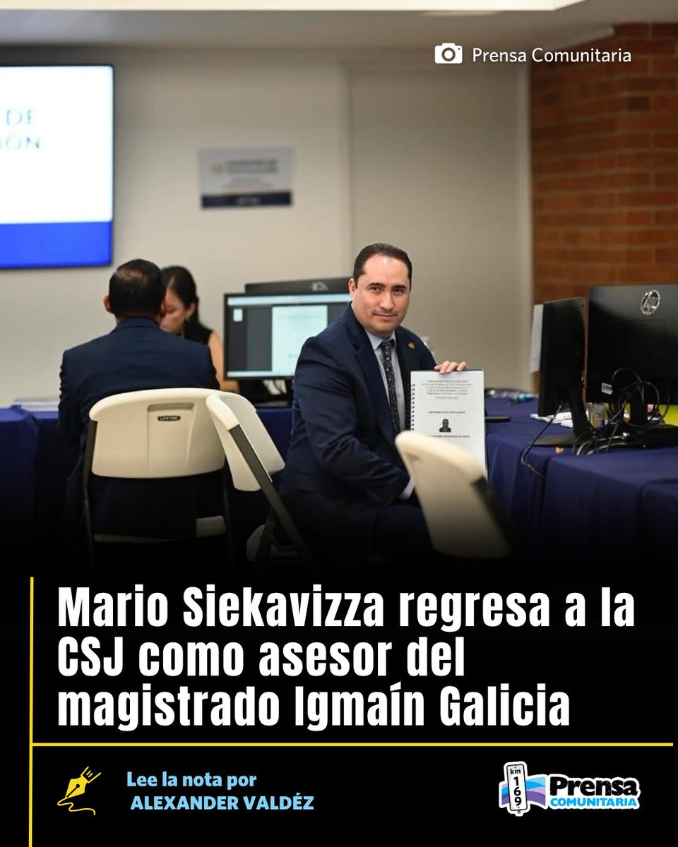 PrensaComunitar's tweet photo. Un viejo conocido continúa en la CSJ
Mario Siekavizza, expresidente del CANG y exmagistrado de Sala, vuelve a la CSJ tras su paso por ASPA y el respaldo de Nester Vásquez. Ahora integra el equipo del magistrado Imgaín Galicia Pimentel.
#JusticiaLab
https://t.co/99E5bOjvfD https://t.co/UJNKZ2WjpT