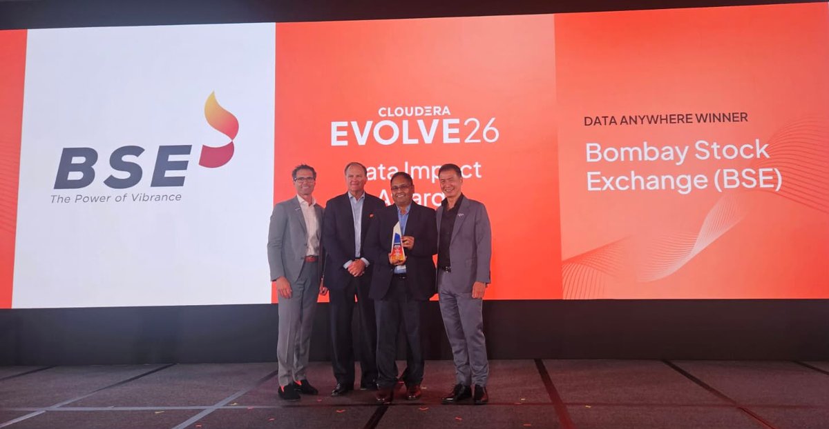 BSEIndia's tweet photo. BSE was recognised as a winner in the in the Data Anywhere Category by APAC Data Impact Awards for processing 6 to 7 billion trade and order records every day with zero pipeline failures over the past year. https://t.co/XrGc95llEO