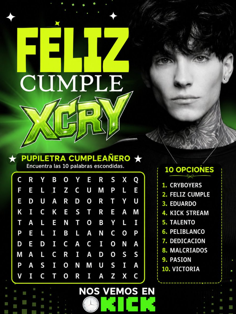 sambitacryboyer's tweet photo. Porque comenzamos con todo 
Llena el pupiletra y súmale la tendencia 
FELIZ CUMPLE XCRY 
#crycum27 https://t.co/LbfH3Og1Za