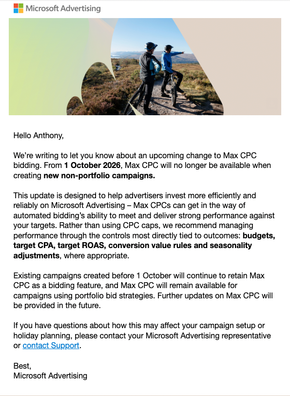 AnthonyHigman's tweet photo. BWHAHAHA Microsoft Saying You Cannot Set A Max CPC Bid Limit Anymore? What The ACTUAL F**K? https://t.co/UWW3aMk9Qt