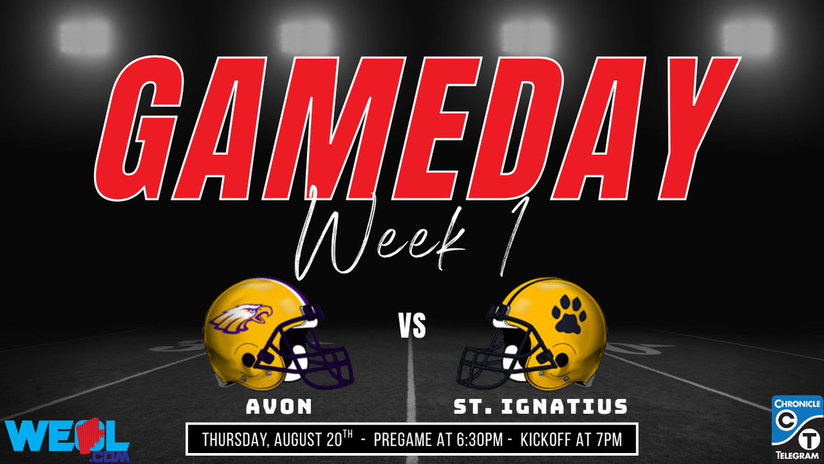 WEOL_Media's tweet photo. FINALLY!

IT'S GAMEDAY on https://t.co/H871uThfci and the @YourChronicle YouTube channel!🏈

We kick off the season in downtown Cleveland tonight!👇

Avon @avoneagles 
vs.
St. Ignatius @SIHSSports 

⏰6:30p pregame, 7p kickoff
📺https://t.co/iD9xHTe0Gg https://t.co/cEiFzOHbPV