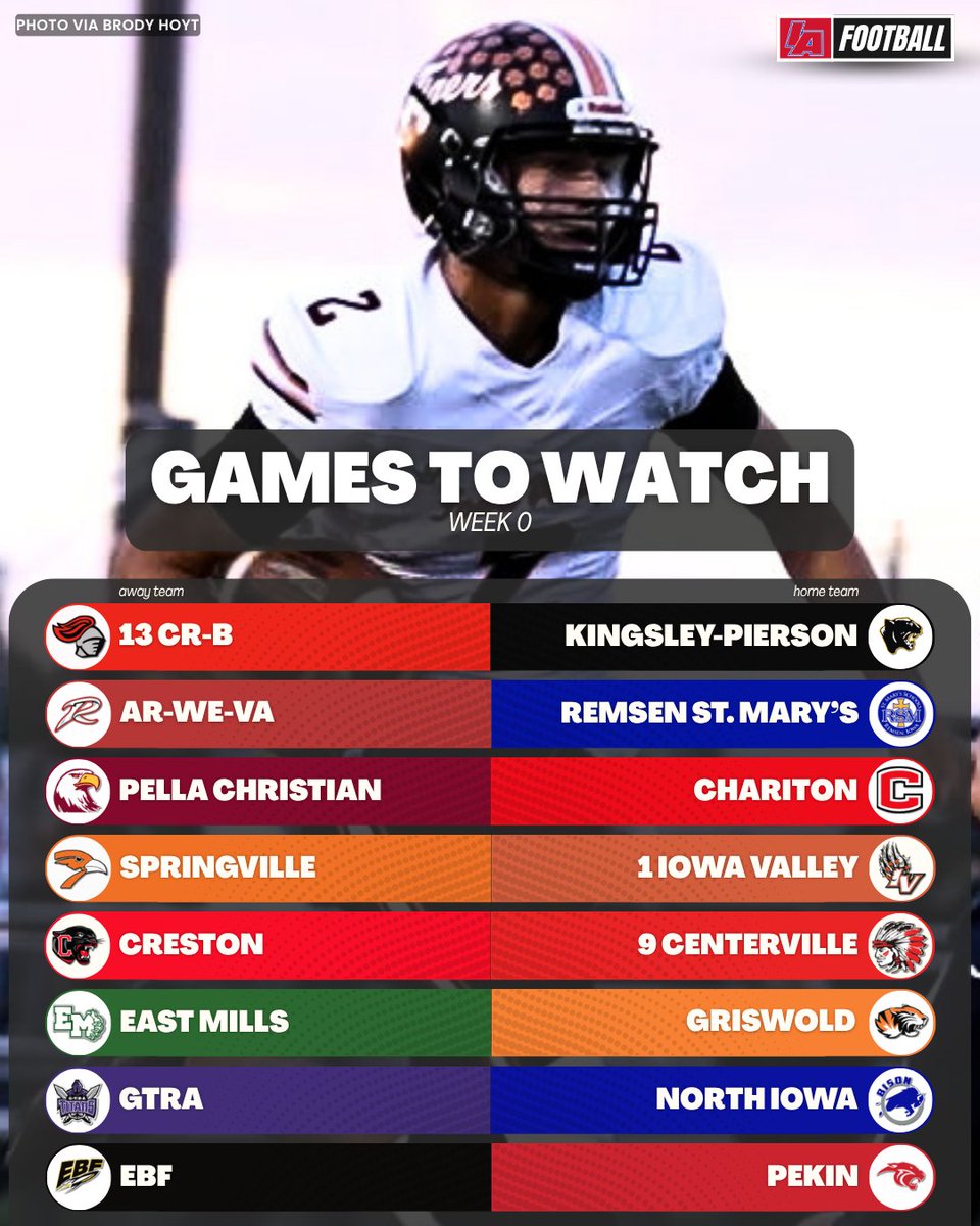 IAfootball_'s tweet photo. Week 0 is HERE 🏈🔥

Football's back in Iowa. Here are the matchups worth your Friday night before the schedule really opens up next week.

Who are you going to watch? 🤨

#IAfootball X #iahsfb https://t.co/BeLGeECTfI