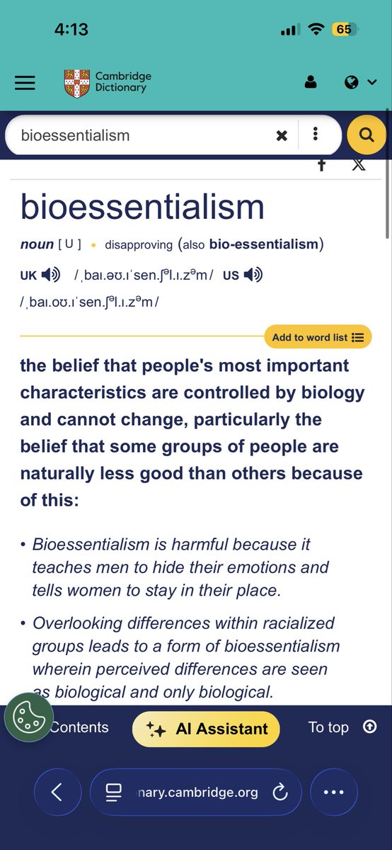 SecretSantu's tweet photo. @alucardistt @butchstudies @subedxr @radical_jam_ Here’s the actual definition of bioessentialism aka what both you and your ‘source’ are doing. https://t.co/VN5qG2QVjG https://t.co/K1GdswaBcS