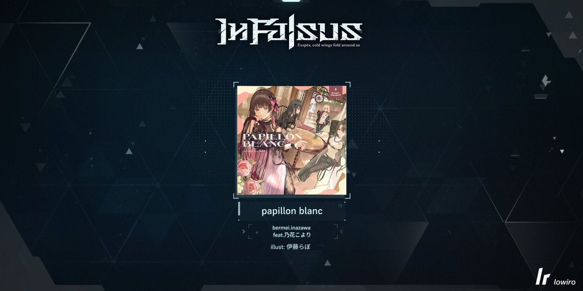 full_combo_max's tweet photo. Let's do it!

In Falsus has dropped even MORE previews of their characters, cards, and original song lineup, including NEONViSION (REDALiCE), Lights Out (USAO), and papillon blanc (bermei.inazawa feat.乃花こより)! Be ready to face the truth; September 9th.

#InFalsus #lowiro https://t.co/BfwOyscyB0