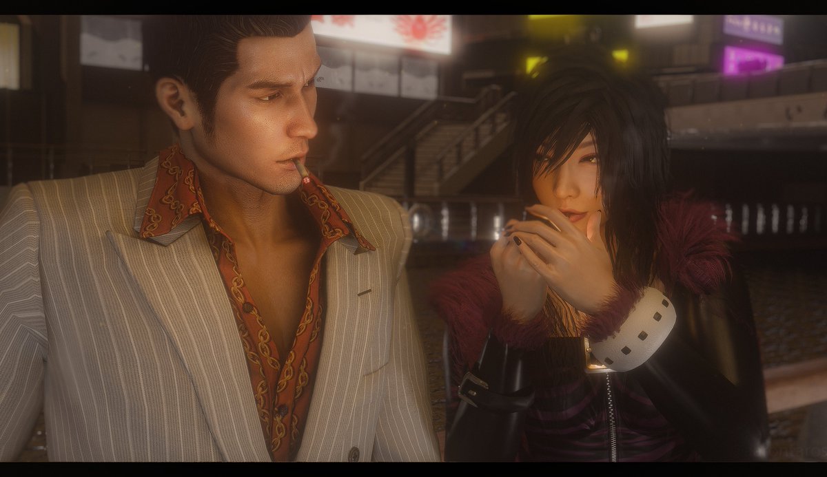 harmtoharm_'s tweet photo. comm of @/parfaitkitty's #yakuza OC 💜 
the cuties... 🥺 https://t.co/u63D0fphza