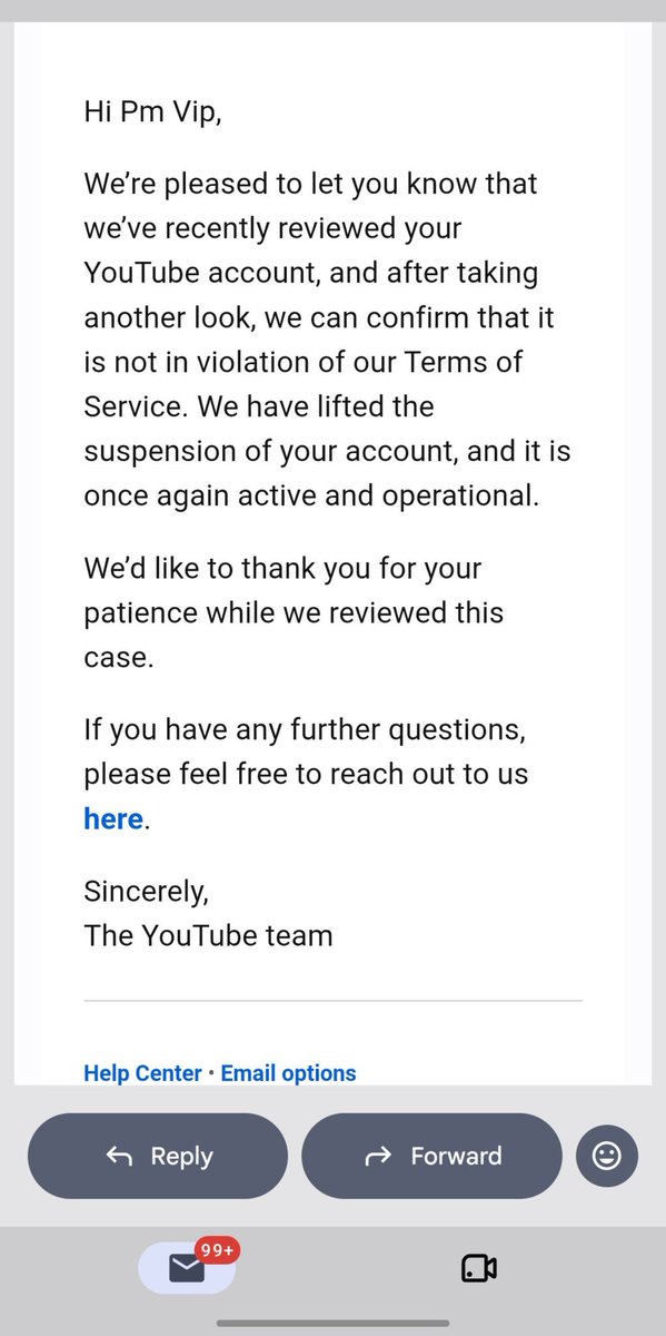 MauryaMax53296's tweet photo. @TeamYouTube Please check this! My channel was wrongly terminated for Circumvention (False Positive).
​My old account was officially REINSTATED after review (proof attached), then I deleted it manually. Your bot is using outdated data. Kindly review! https://t.co/4q6Bmzi8c8
