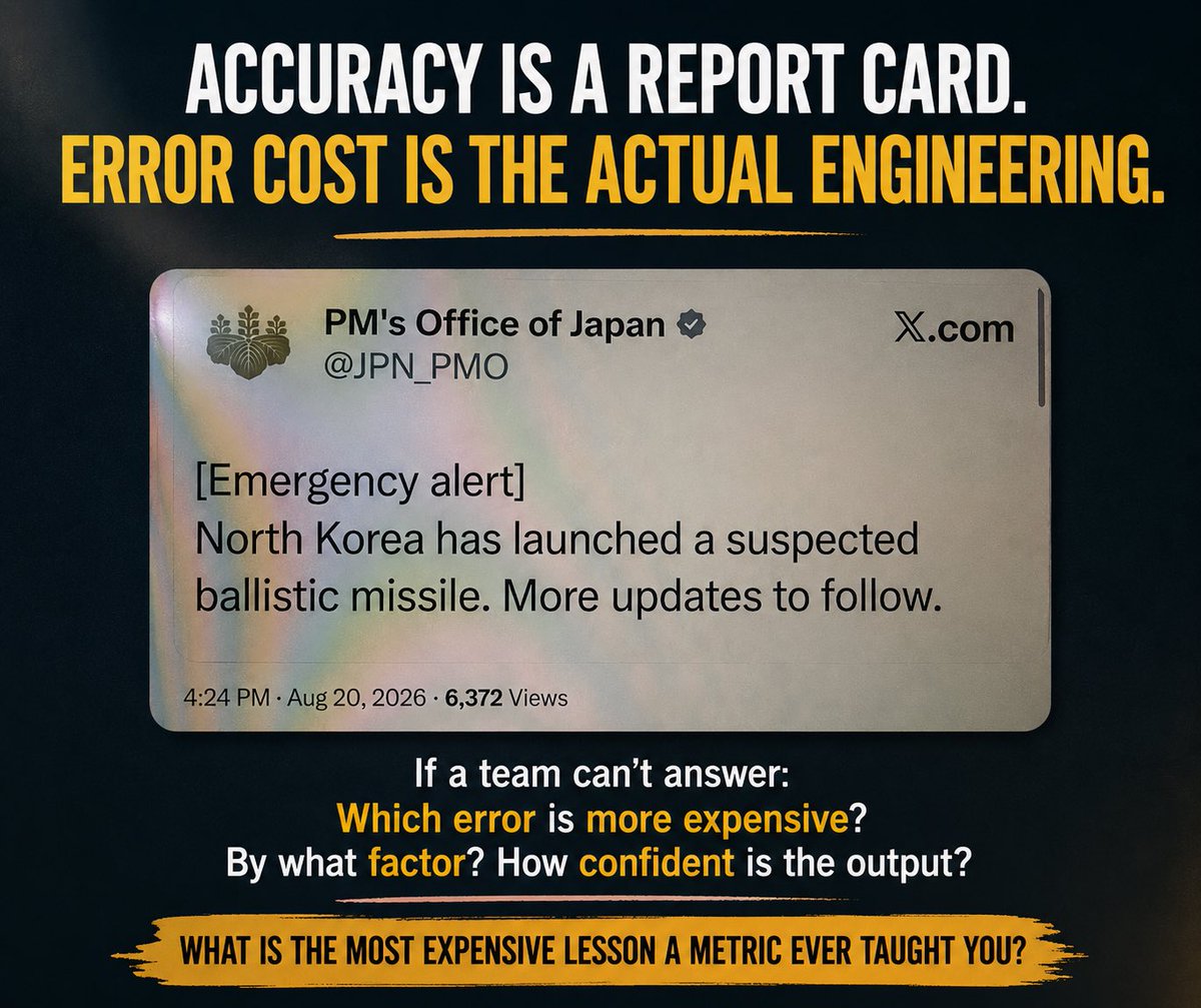 TheNextSapien's tweet photo. I shipped a model at 94% accuracy and told the client it was ready.

It wasn’t.

Accuracy told me how often I was right. Never which kind of wrong I was.

That 6% wasn’t evenly spread. It clustered exactly where the stakes were highest. https://t.co/QmS4GyHpKu