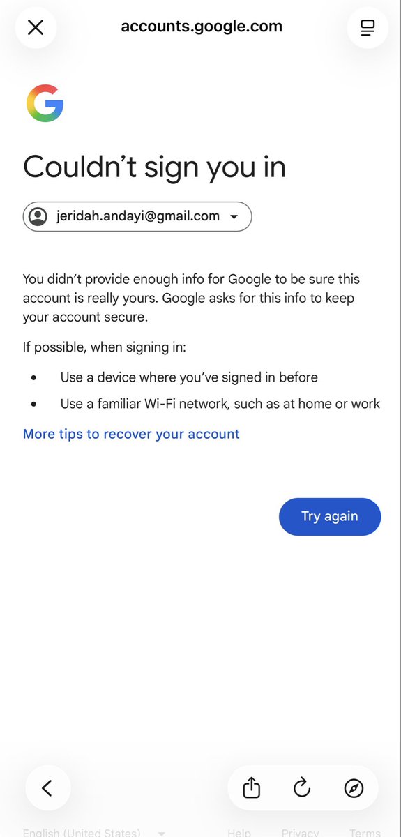 JeridahAndayi's tweet photo. @TeamYouTube The recovery email and phone number were changed . 
This is the response when I use account recovery. https://t.co/WfLcjgS5u4