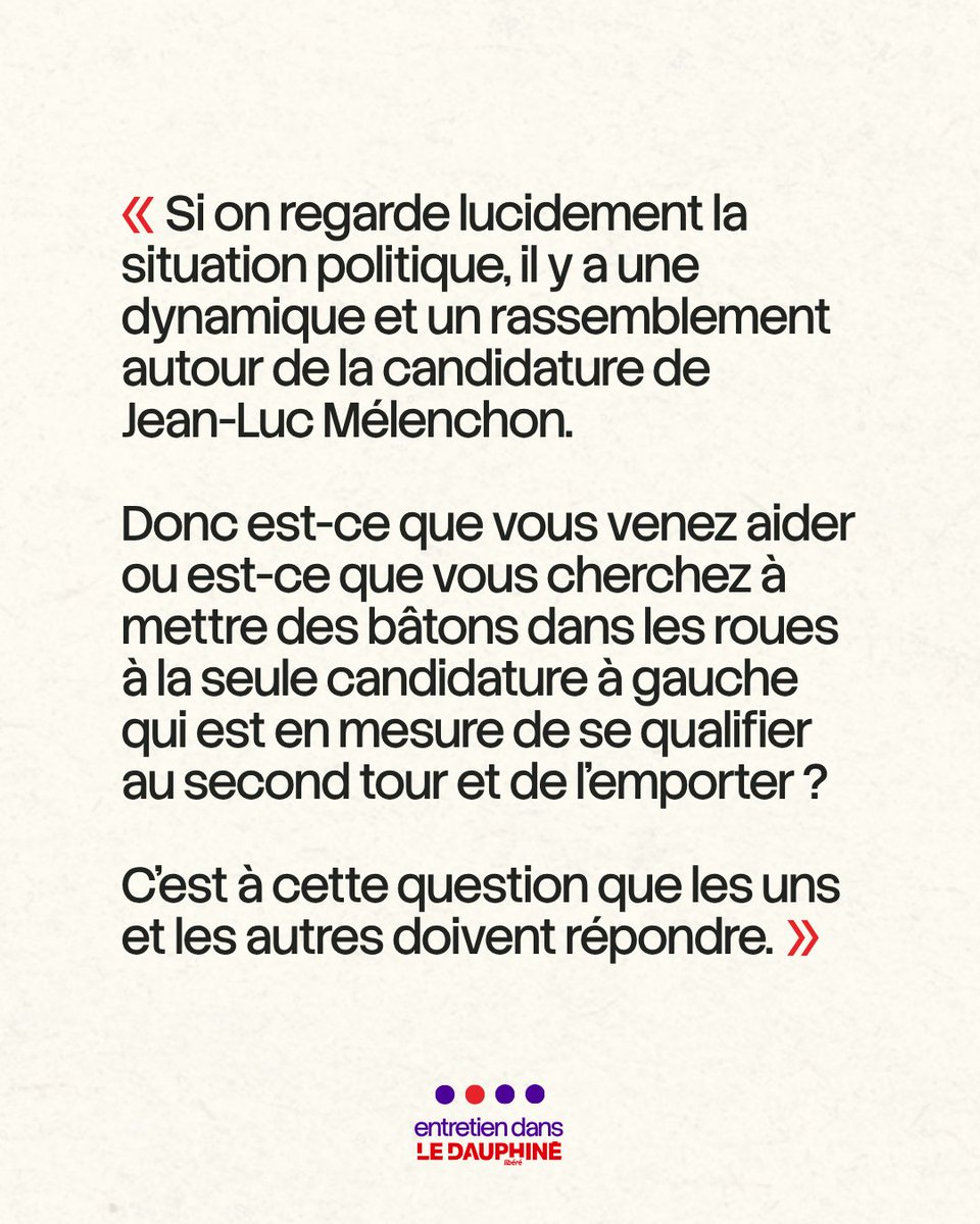 mbompard's tweet photo. Cette présidentielle est la plus décisive de ces dernières décennies.

📰 Retrouvez en intégralité mon interview du 19 août 2026 dans le Dauphiné Libéré.

À lire 👉 https://t.co/2oUGbGbAEe https://t.co/z8RWH66LSw