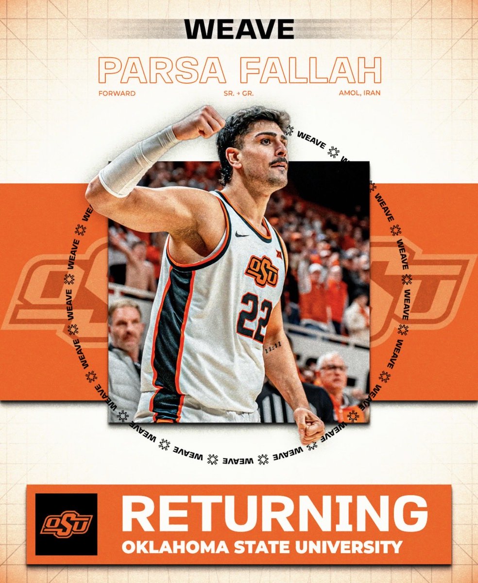 WEAVE's tweet photo. Together with Parsa Fallah we are excited to announce that he will return next season to play for Oklahoma State University. #WEAVE 🧶 https://t.co/2Kj1uTrkAg
