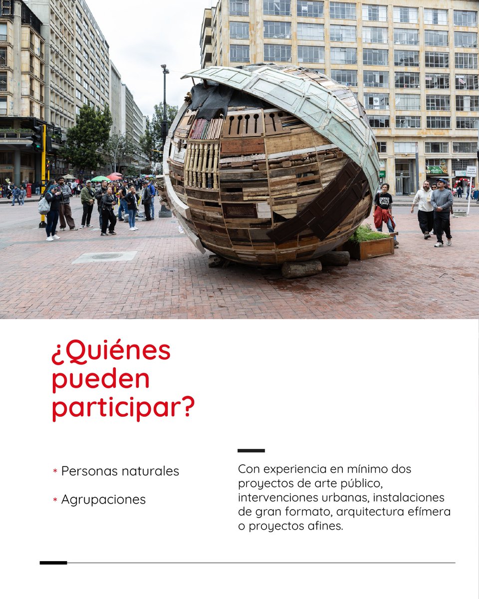 CulturaenBta's tweet photo. 3 instalaciones serán las encargadas de transformar algunos de los espacios más emblemáticos de Bogotá.
La Bienal Internacional de Arte y Ciudad #BOG27 seleccionará tres propuestas que recibirán un incentivo de $110 millones cada una para hacer realidad proyectos que dialoguen con la historia, la arquitectura y el entorno. ✨
Si tienes experiencia en arte público, intervenciones urbanas, instalaciones de gran formato, arquitectura efímera o proyectos afines, esta convocatoria puede ser para ti.
👉 Desliza y conoce las categorías, quiénes pueden participar y cómo postular tu propuesta antes del 5 de octubre de 2026. https://t.co/bKuKz4RfDu