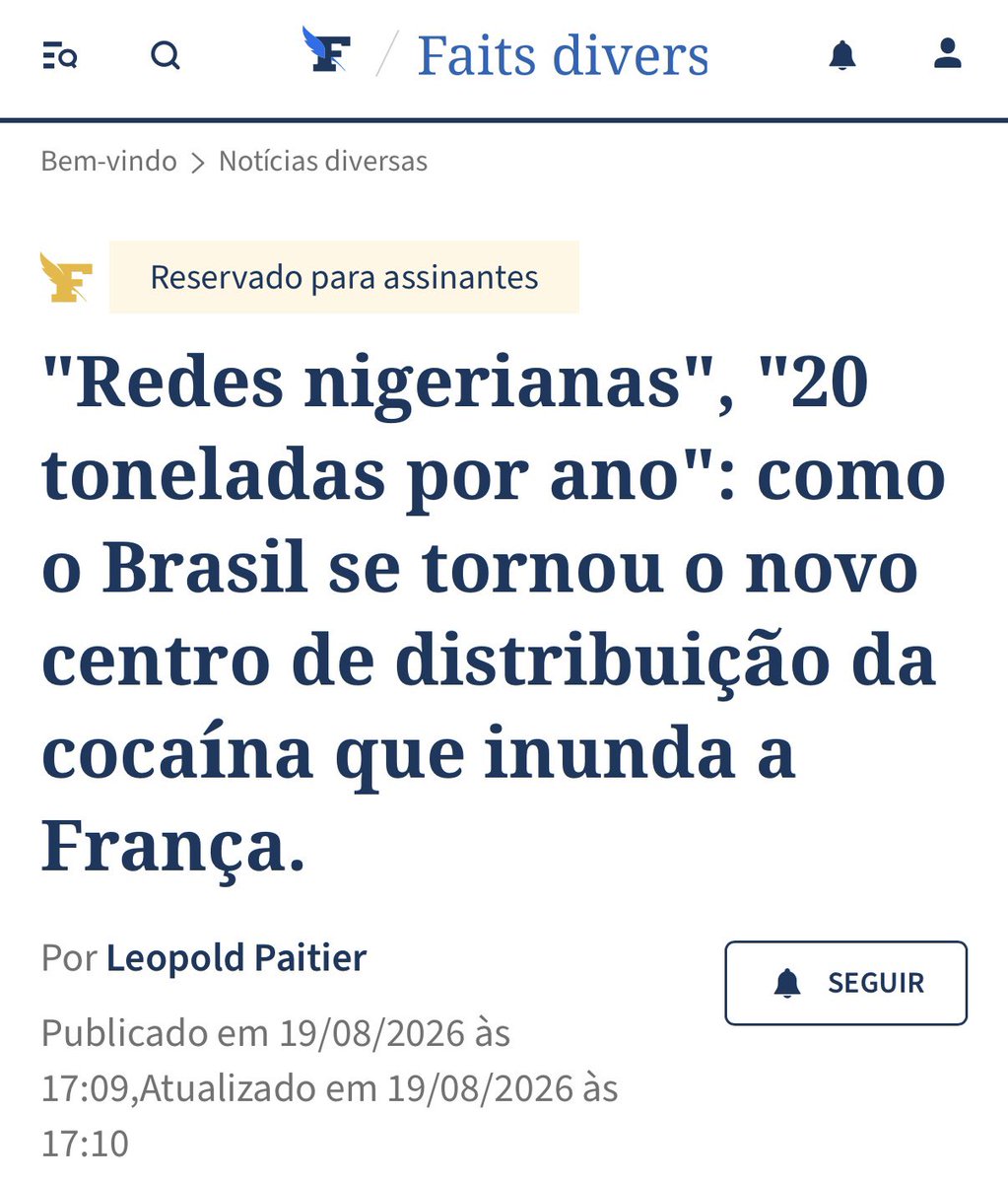 lordivan22's tweet photo. Brasil 🇧🇷/França 🇫🇷: “ O Brasil se tornou o novo centro de distribuição da cocaína que inunda a França” diz título de matéria do jornal francês “Le Fígaro” https://t.co/cnhKUbG0ZZ