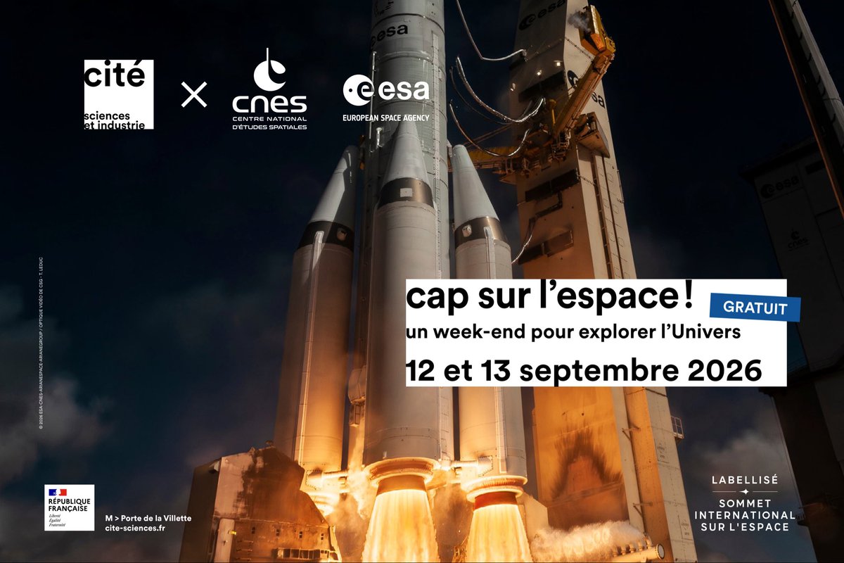 CNES's tweet photo. 🚀 Cap sur l’Espace les 12 et 13 septembre à la @citedessciences ! Maquettes, expériences immersives, rencontres et ateliers : deux jours pour explorer gratuitement l’Univers, en famille ou entre amis 🛰️

https://t.co/h4IVJjPQuj

#CapSurLEspace @ESA_fr https://t.co/CJ7zDkf2XJ