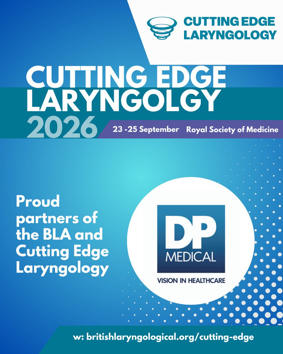 DpMedical's tweet photo. There's less than a month to go now until @Laryngology's BLA Cutting Edge.

Taking place from 23-25 September at the @RoySocMed, we're proud event partners and looking forward to attending.

#BLACuttingEdge2026 #BLACuttingEdge https://t.co/N0OSoybTq1